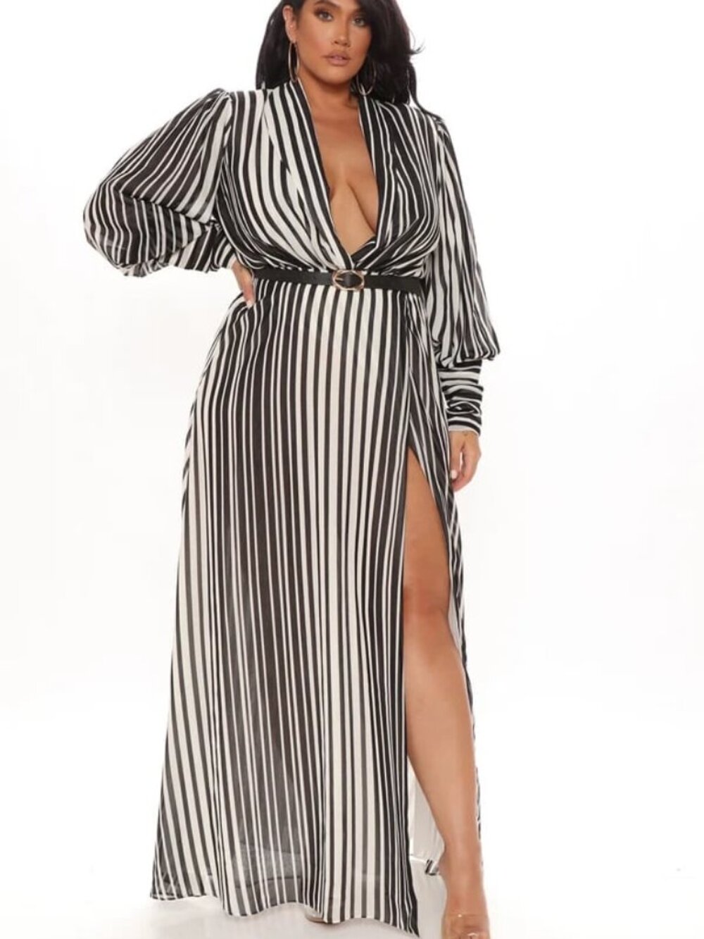 NORA STRIPED MAXI DRESS — BLACK/WHITE — SIZE 3XL — NWOT (NO BELT)